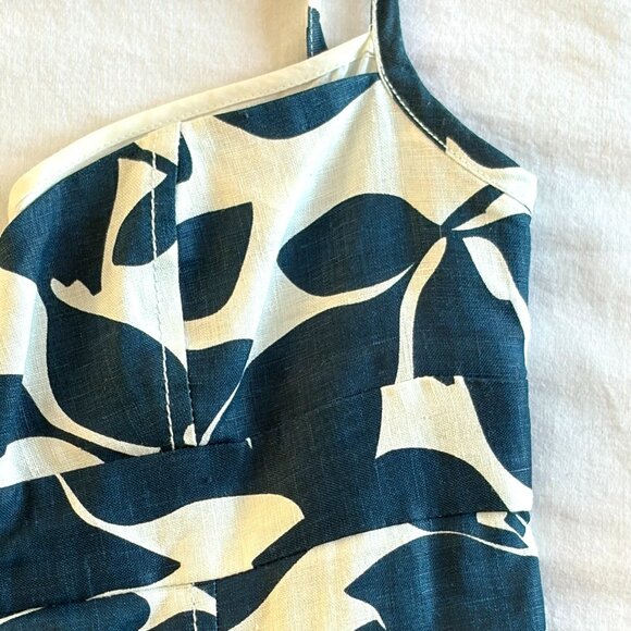 J Crew linen sundress Size 0 blue cream floral A-line empire - Picture 4 of 8